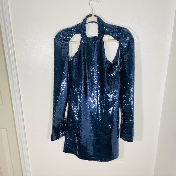 NWT Sabina Musayev Arena Sequin Cutout Mini Dress Blue Size S Party Cocktail - Picture 2 of 14